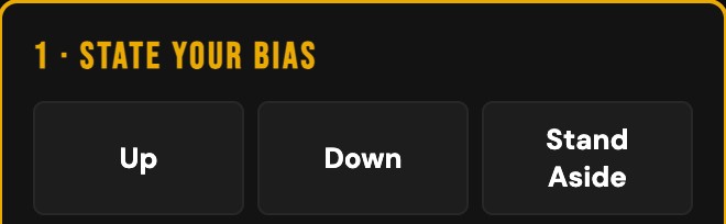 The first decision in the practice trade: state your bias, Up, Down or Stand Aside.